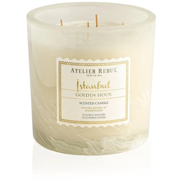 Atelier Rebul Istanbul Golden Hour - Geurkaars (950g) - 135 Branduren - 4 Wieken - Sojawas - Gourmand & Oriëntaalse Geur Marmer