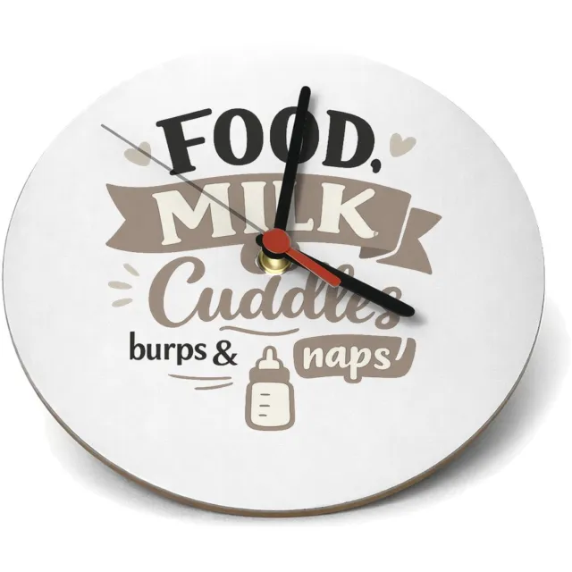 Mr Cadeautjes Klok rond Ø 19 - design Speels typografisch babycadeau met focus op eten en knuffelt | cadeau Wit