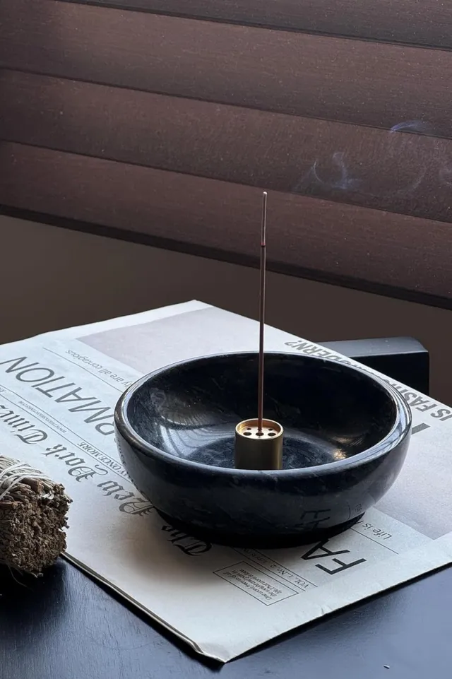 Famanu Luxe marmeren wierookhouder zwart, handgemaakt voor wierookstokjes en backflow kegels, stijlvolle houder voor meditatie, aromatherapie en interieurdecoratie