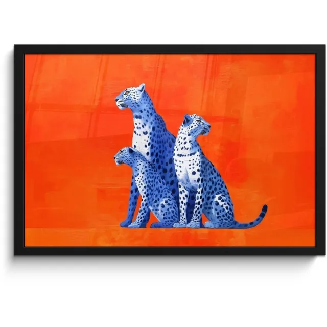 FrameYourWall Poster in lijst - Fotolijst 60x40 cm - Posters - Luipaarden - Stippen - Oranje - Posterlijst zwart - Decoratie - Wanddecoratie woonkamer - Muurdecoratie slaapkamer