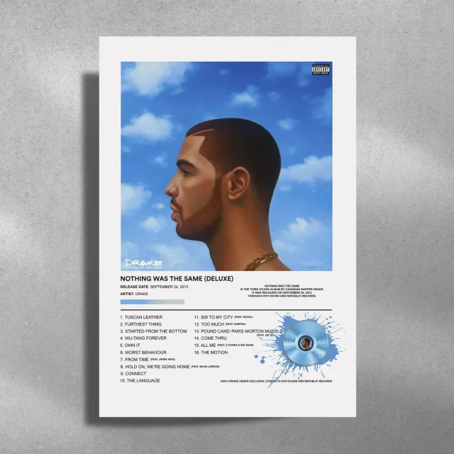 Luxe poster Drake - Metalen Poster 30x40cm - Nothing Was The Same (deluxe) - album cover blauw