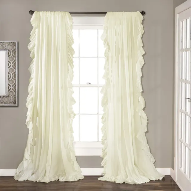 Ibenzoa Luxe Romantische Gordijnen met Ruches voor Slaapkamer en Woonkamer, Ivoor, 137,2 cm Breed