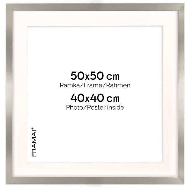 FRAMAI Zilveren Fotolijst HEN PASS S 50x50 cm met Passe-partout (40x40 cm)
