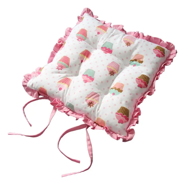 Homescapes Ruffelkussen Omkeerbaar stoelkussen met strikjes Cupcakes Roze