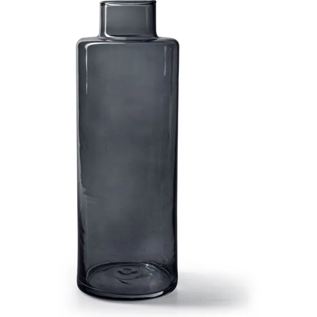 Jodeco Bloemenvaas Willem - transparant smoke glas - 11,5 x 26 cm - fles vorm vaas Zwart