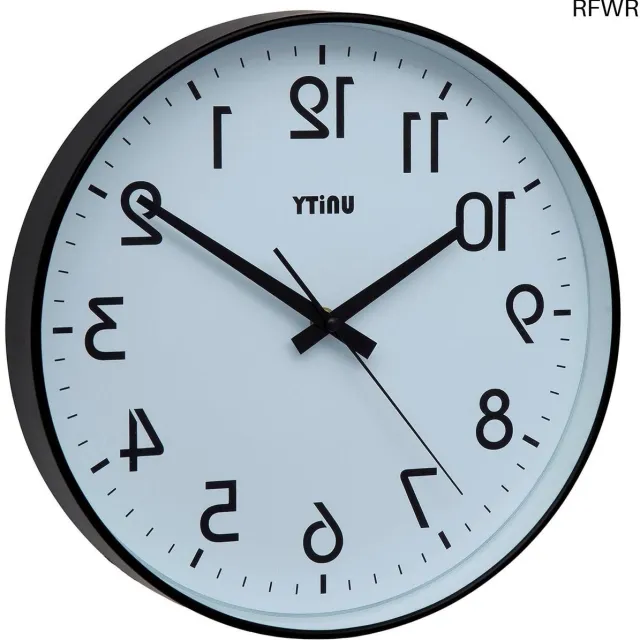 RFWR Moderne zwarte wandklok met stille veeg, 30 cm