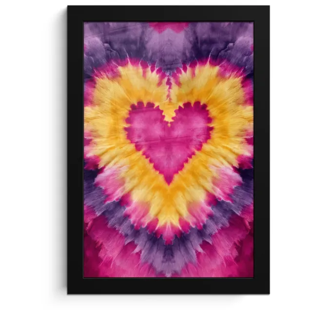 FrameYourWall Poster in lijst - Fotolijst 20x30 cm - Posters - Tie dye - Hartvorm - Vlammen - Oranje - Posterlijst zwart - Decoratie - Wanddecoratie woonkamer - Muurdecoratie slaapkamer