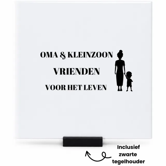 Hacebo oma en kleinzoon vrienden voor het leven tegeltje met tegelhouder - Vriend - oma/kleinzoon - tegeltjes met tekst - oma cadeautjes - cadeau - kado - geschenk - kleinzoon verjaardag - kleinzoon artikelen - spreuktegels - 15x15 CM Wit