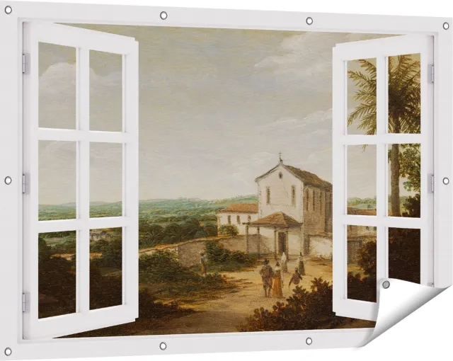 Gards Tuinposter Doorkijk Kerkelijk Gebouw in Brazilië - Frans Jansz. Post - 120x80 cm - Tuindoek - Tuindecoratie - Wanddecoratie buiten - Tuinschilderij Wit