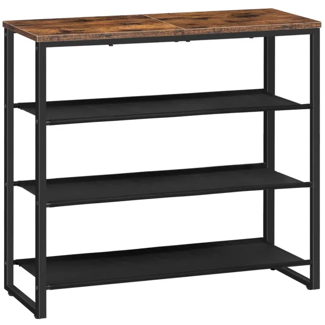 Famanu 4-laags schoenenrek met industrieel design, 3 lagen Oxford stof en 1 paneellaag, geschikt voor 12-16 paar, voor entree of gang, rustiek bruin
