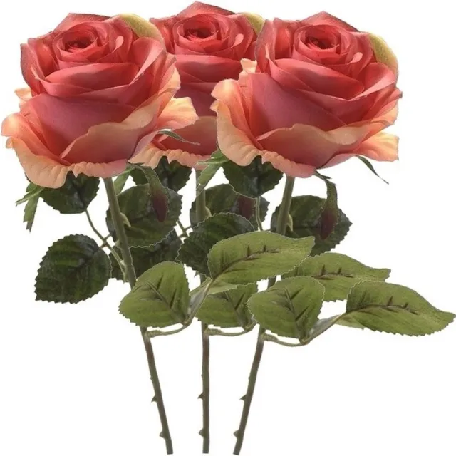 Bellatio Flowers & Plants Emerald Kunstbloem roos Simone - 3x - roze - 45 cm - decoratie bloemen