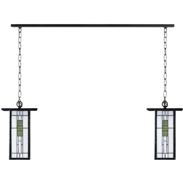 Coloured by Art 2 x Tiffany So Long Frank Lloyd Wright met ketting lampen aan plafondbalk - Art Deco Trade Lichtgroen