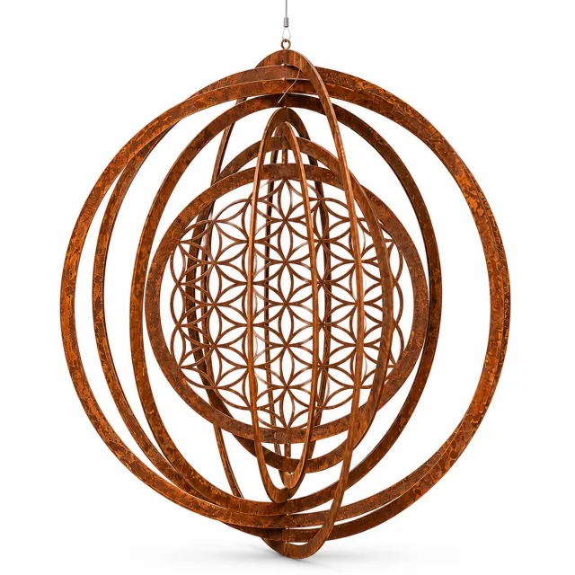 Bobypet Windspiel Tuin Roestoptiek Bloem des Levens - 25cm Hangen Windspel Metaal 3D - Vintage Tuindecoratie voor Buiten en Balkon