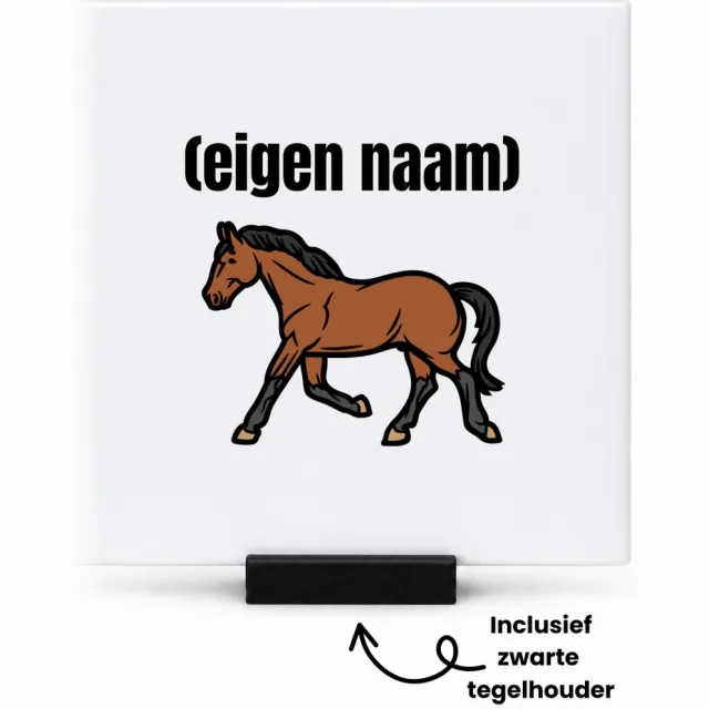 Hacebo rennend paard met eigen naam tegeltje met tegelhouder - Paarden - paarden liefhebbers - tegeltjes met tekst - iemand die houdt van paarden - verjaardag - cadeau - kado - spreuktegels - 10.8x10.8 CM Wit