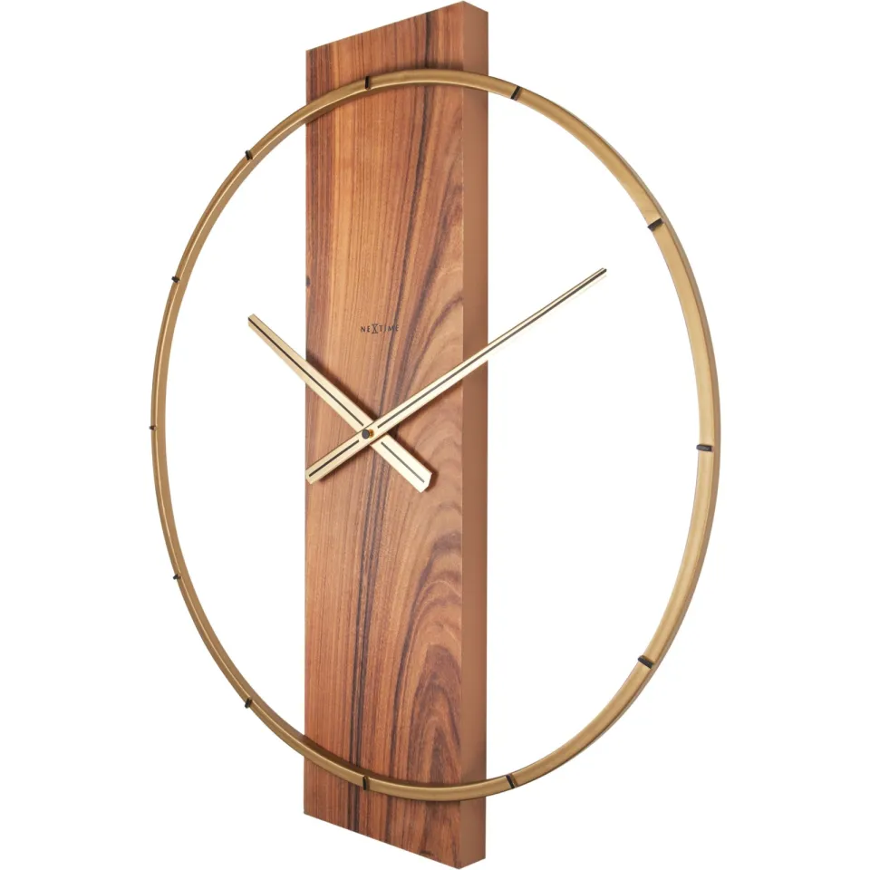NeXtime Wandklok - 50,8 x 58,2 x 4,3 cm - Hout/Staal bruin, foto 3