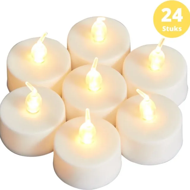 Phannie Flikkerende LED Kaarsen 24 Stuks - Met Batterij - Kaarsen Set - Theelichtjes - Candle Lights - LED Waxinelichtjes - Sfeerlicht - Ambiance Lichtjes Geel