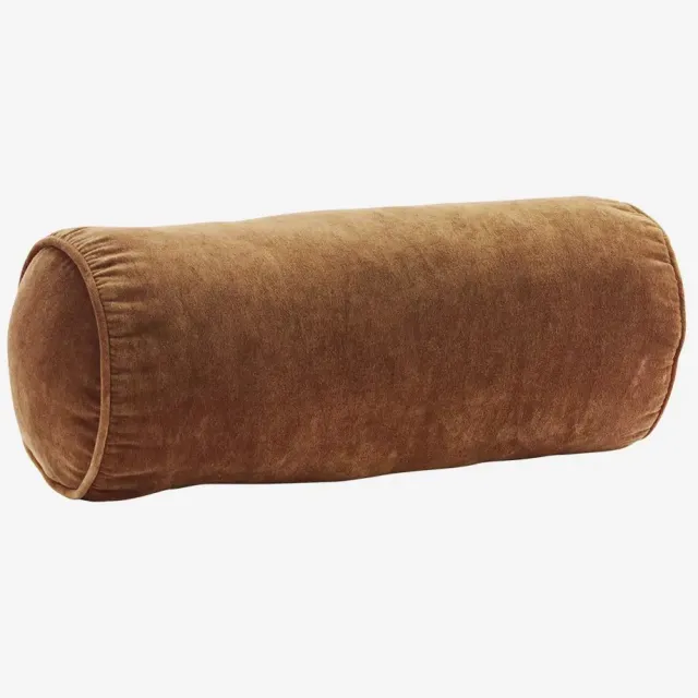 Madam Stoltz Velvet Bolster Kussen - Burnt Orange - 20x50 cm bruin