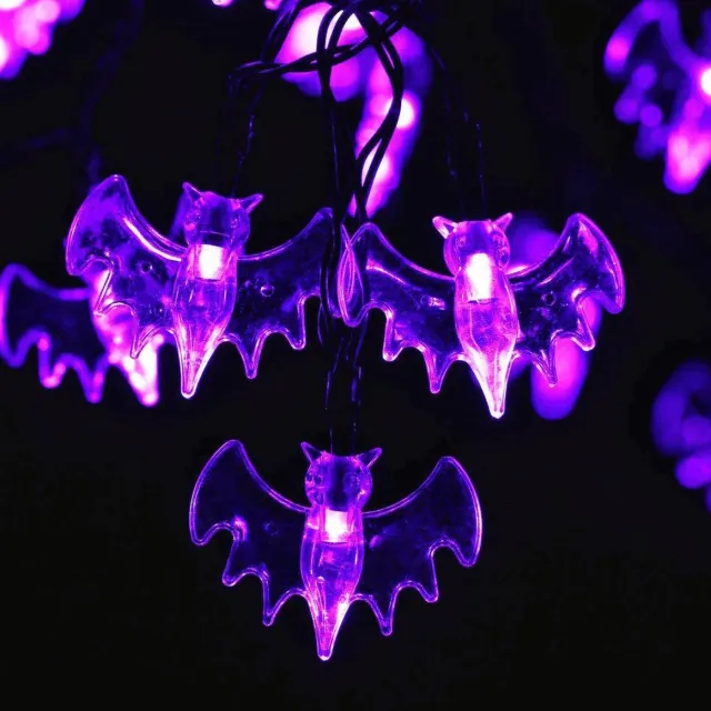 RexTech Solar halloween lichtsnoer buiten 'Vleermuis' - Halloween lichtslinger vleermuis - Feestverlichting met 50 paarse leds - Halloweenverlichting - Tuinverlichting op zonne-energie