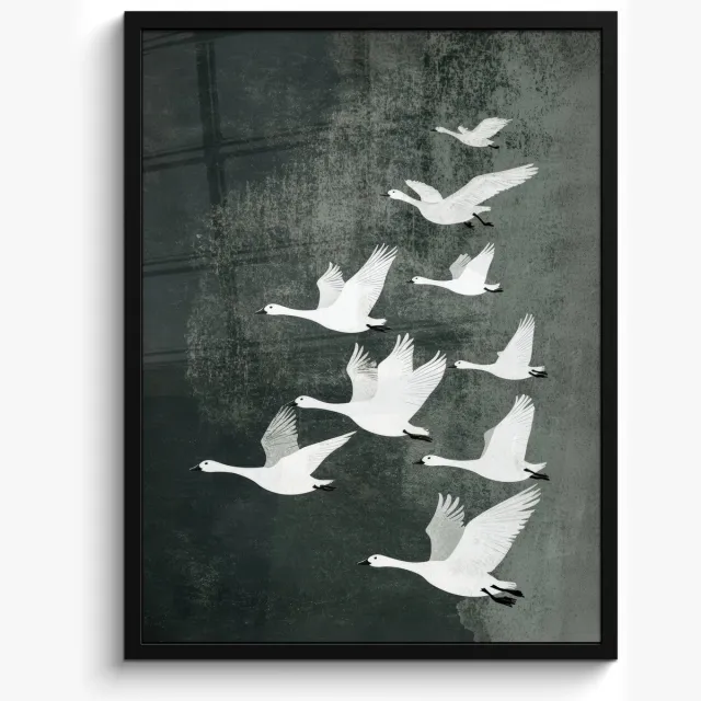FrameYourWall Poster in lijst - Fotolijst 60x80 cm - Posters - Vogel - Japandi - Groen - Posterlijst zwart - Decoratie - Wanddecoratie woonkamer - Muurdecoratie slaapkamer Vogels