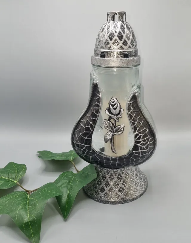 Herdenkinglichjtjes Herdenkingslicht - Klein peer - Zwart / Zilver - Roos - Grafkaars – Graflicht – Graflantaarn