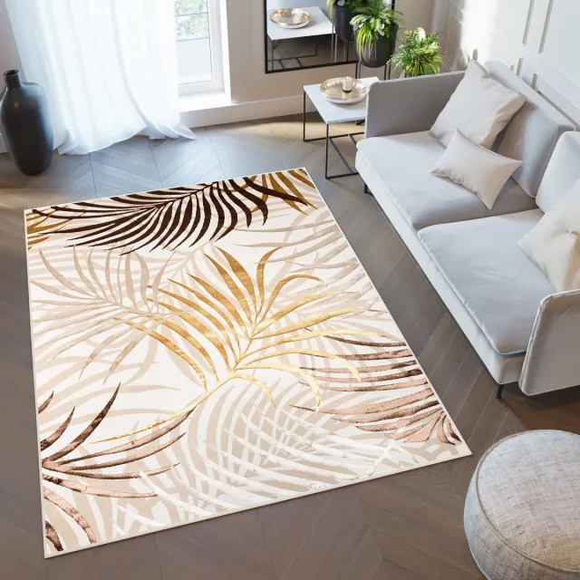 Tapiso Golden Vloerkleed Beige Licht Bruin Bladeren Modern Tapijt Maat- 80x150 Beige Bruin 2