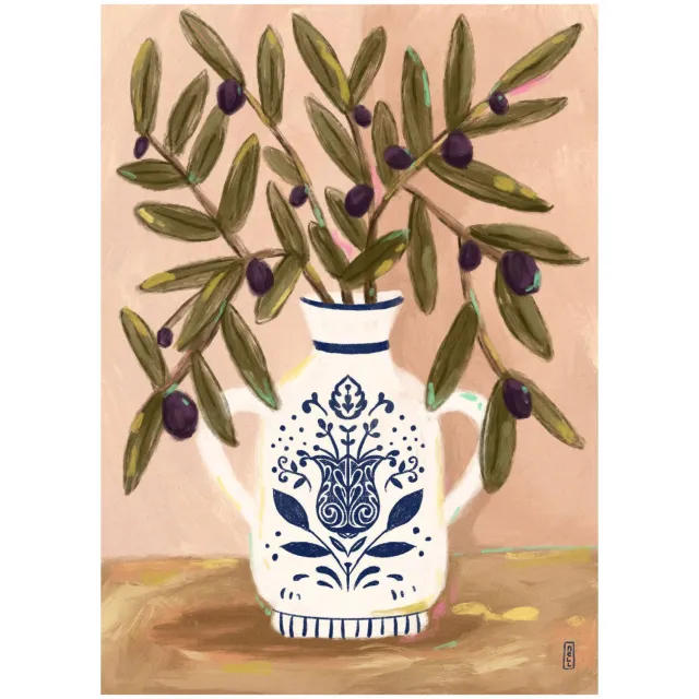 Poster & Frame Poster - Dirkie Nell - Olive Branches In a Pot Painting - 30 x 40 beige/groen/off white