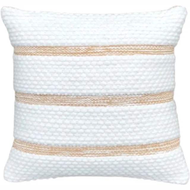 Urbane Hide Kussenhoes | Kussenhoesjes | Sierkussen | 45x45 cm | Horizon Geweven Strepen | Polyester en Katoen | Wit en Beige | Zonder binnenkussen