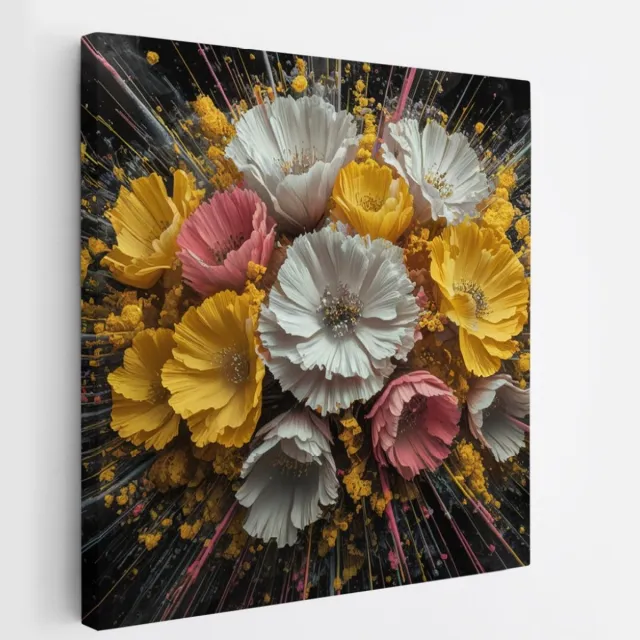 Saammp Canvas Schilderij - Bloemenexplosie Kleurrijk - Abstract - Modern - 20x20 - Foto op canvas - Wanddecoratie - Muurdecoratie Woonkamer - Kantoor Decoratie Multicolor