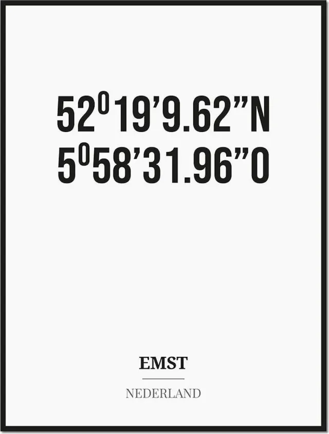 Studio216 Poster/kaart EMST met coördinaten zwart, wit