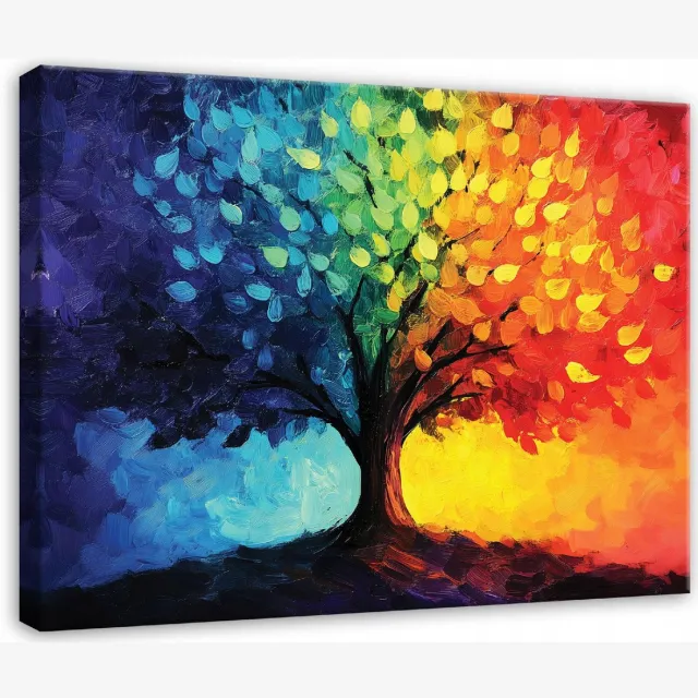 WALLARENA Canvas schilderij - 60x40 cm - Abstract kleurig boom voor slaapkamer en woonkamer multikleurig