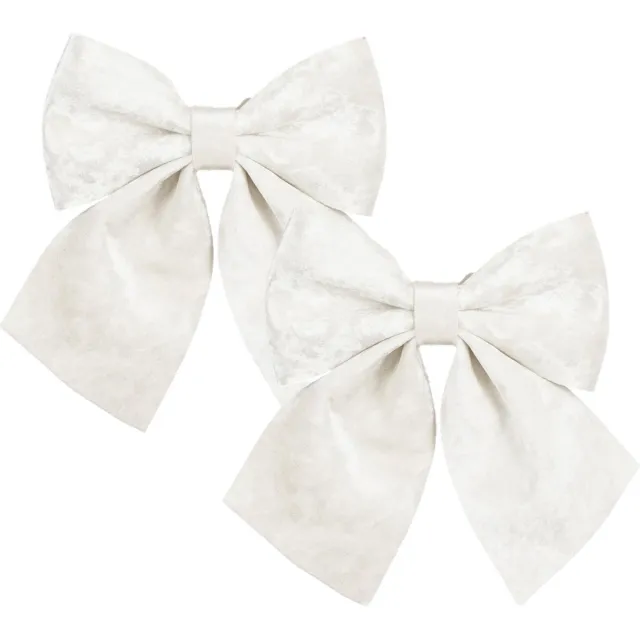 House of Seasons Kerst strik ornamenten - 2x - wit - 20 x 24 cm - polyester fluweel - kerststrik