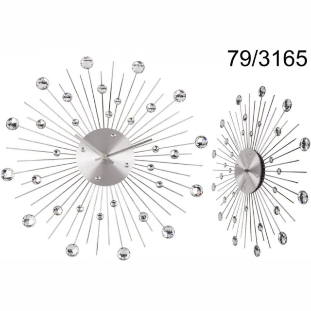 Pippashop Grote Metaal & Kristal Wandklok 50 cm zilverkleur