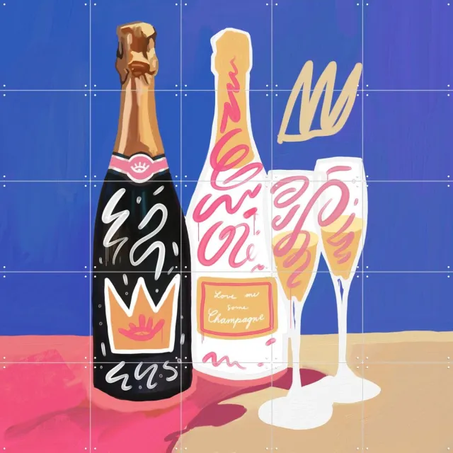 IXXI Champagne, Pop-art by Tadej - 100 x 100 cm - Grote wanddecoratie en posters - Digitale Kunst, Speels, Kleurrijk, Illustraties, Pop art, Keuken Roze