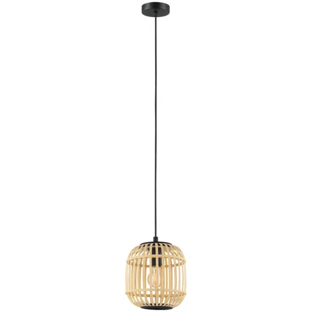 EGLO Bordesley Hanglamp - 1 lichts - Ø21cm. - E27 - Zwart|natuur Zwart;Lichtbruin;
