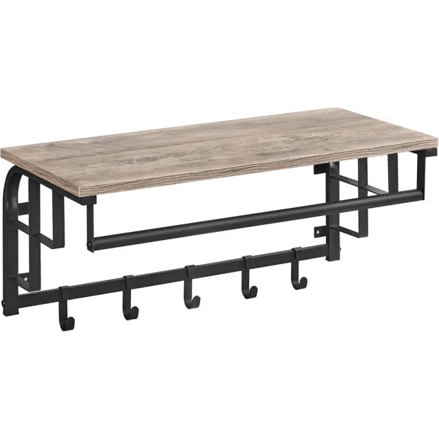 Vasagle Wandkapstok Kapstok Hoedenplank - 66cm x 30cm x 27cm - Vintage Bruin - Industrieel design metaal - zwart poedercoat - Woonkamer meubel - Hout Hoedeplank - Gadgetpanda Vintage Donkerbruin