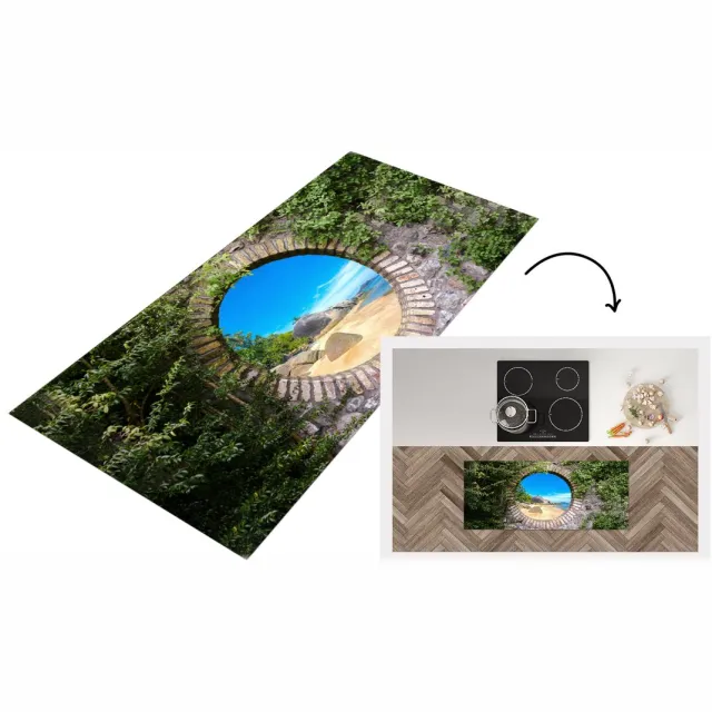 KitchenYeah Keukenloper - Loper keuken - Zomer - Strand - Doorkijk - Tropical - Keukenloper vinyl Multicolor