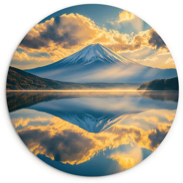 WallCircle Wandcirkel 140x140 cm - Muurcirkel Berg - Rivier - Zonsondergang - Muurdecoratie woonkamer - Wanddecoratie slaapkamer - Kamer decoratie accessoires - Ronde schilderijen Landschap - Bergen
