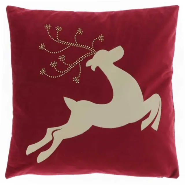 Unique Living Kussen Reindeer 45x45cm red | Kussen woonkamer of slaapkamer Rood