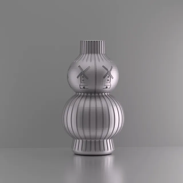 3d-gezellig Julia met molen - Vaas - Waterdicht - Zilver - Maat 25 cm - Kunststof - Modern - Bloemenvaas - 100% gerecycled PLA (bioplastic)