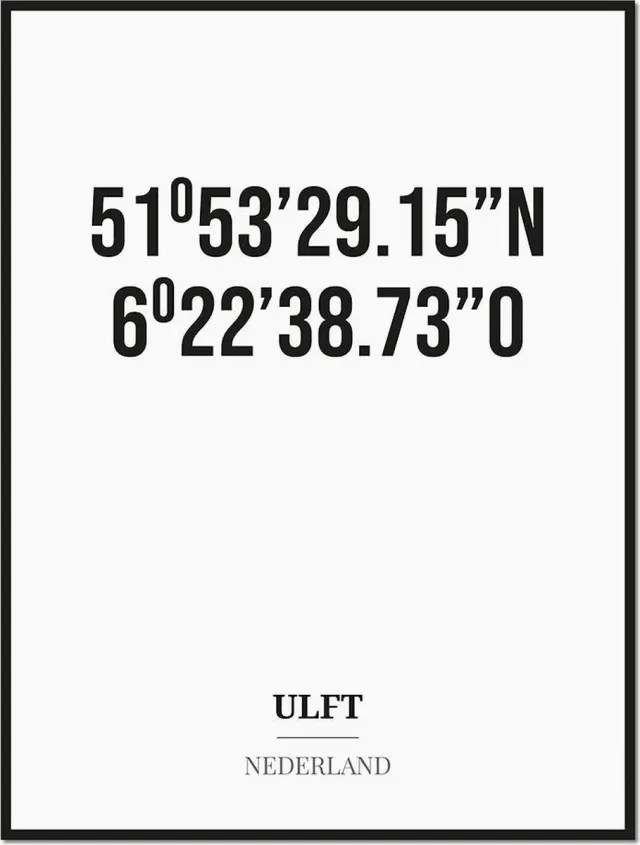 Studio216 Poster/kaart ULFT met coördinaten zwart, wit