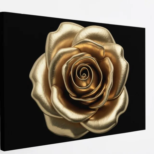 Saammp Canvas Schilderij - Goude Roos - bloemen - Natuur - Abstract - 90x60 - Foto op canvas - Wanddecoratie - Muurdecoratie Woonkamer - Kantoor Decoratie Multicolor