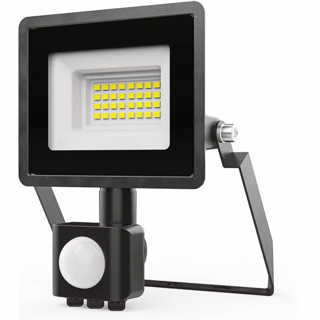 HOFTRONIC Stratos LED Schijnwerper met sensor - 20 Watt 1620 Lumen - IP65 Waterdicht - 4000K - Neutraal wit - Zwarte Breedstraler - Veiligheidslamp - Buitenlamp met bewegingssensor en schemerschakelaar
