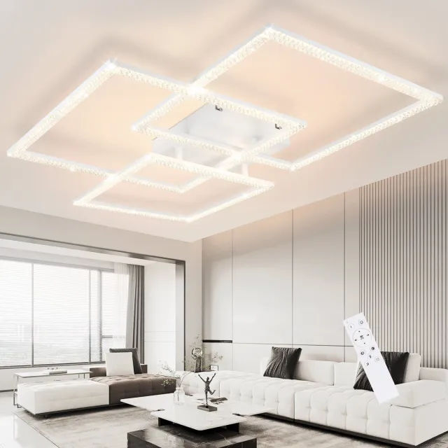 NETTLIFE Plafondlamp LED - Wit - 75CM - Kristallen Design - 3-Lichts - Modern Plafondverlichting - Dimbaar - met Afstandsbediening - voor Slaapkamer | Woonkamer - 80W