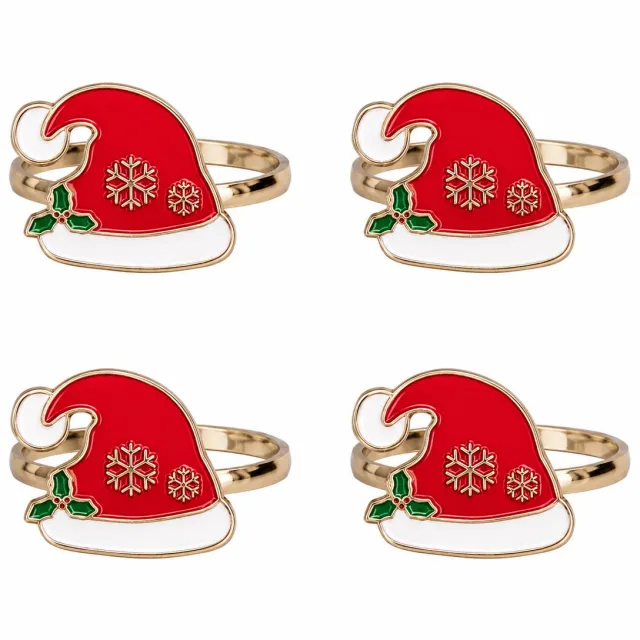 Home & Styling Servetringen Kerstmuts - Set van 4 stuks - Kerstdecoratie - Rood Wit