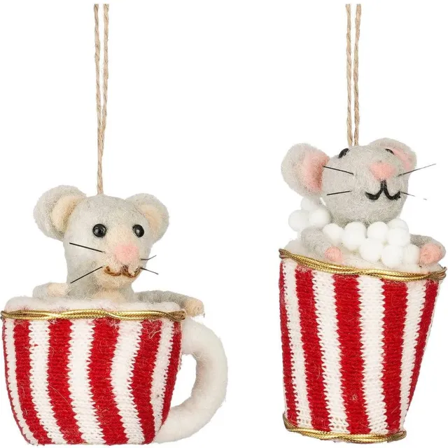 Mica Decorations ornamenten muis (set van 2) Grijs