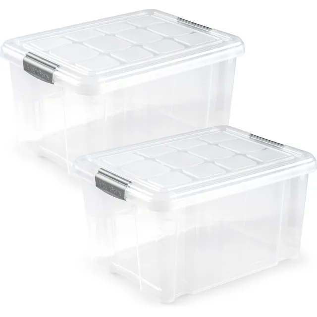 PLASTICFORTE Opslagbakken met deksel - 3x - 25 liter - 42 x 36 x 25 cm - Organizers - transparant - kunststof