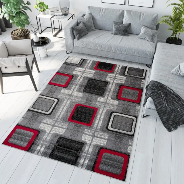 Tapiso Jawa Vloerkleed Grijs Rood Modern Laagpolig Tapijten Maat- 80x150 Grijs Rood 4