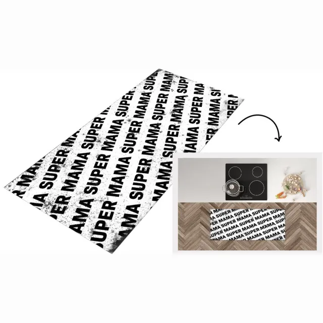 KitchenYeah Keukenloper - Loper keuken - Super mama - Moederdag cadeautje - Moederdag - Vintage - zwart wit - Keukenloper vinyl Zwart; Wit