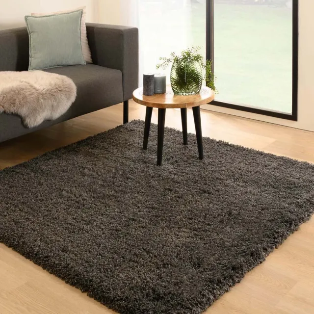 Tapeso Vierkant hoogpolig vloerkleed - Cozy Shaggy donkergrijs 300x300