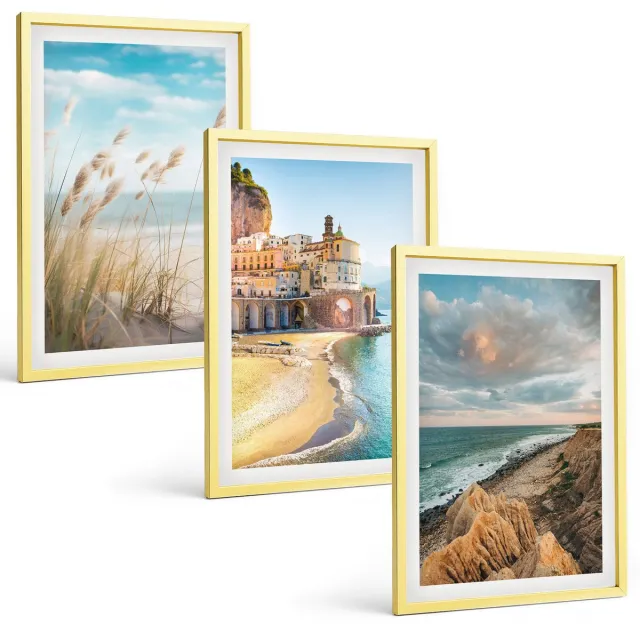 TULUP 4-Delige Schilderij Set - Kustlandschappen met strand, stad en kliffen - 40 x 60 cm - Muurdecoratie - Wanddecoratie - Slaapkamer - Interieur Decoratie Gouden lijst